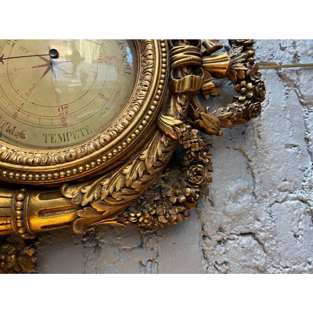 Wood 19th Century French Giltwood Barometer For Sale - Image 7 of 9