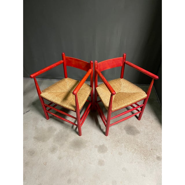 French Straw Seat Armchairs, 1970s, Set of 2 For Sale - Image 9 of 11