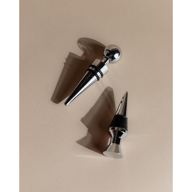 Vintage Geometrical Conical Metal Bottle Stoppers, Italy, 1980s, Set of 2 For Sale - Image 3 of 11