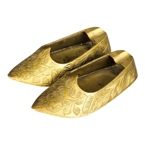 Pair of Vintage Brass Aladdin Middle East Design Shoe Ashtray Set of 2