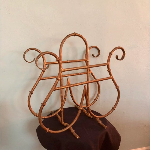 Gold 1950s Vintage Hollywood Regency Faux Bamboo Magazine Rack For Sale - Image 8 of 8