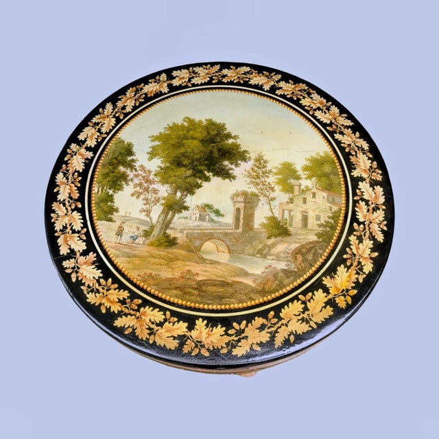 Wood Antique Scagliola Table With Central Pastoral Landscape Medallion For Sale - Image 7 of 14