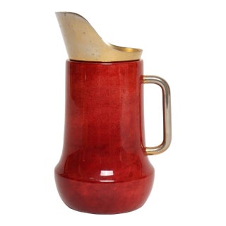 1950s Italian Modernist Pitcher in Brass and Dyed Red Goatskin by Aldo Tura For Sale