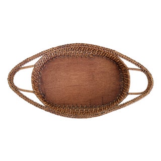 Antique Oval French Wicker Tray For Sale