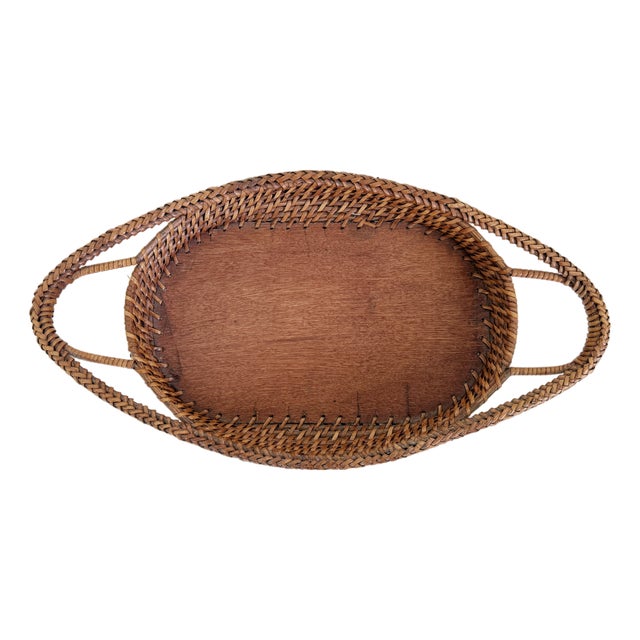 Antique Oval French Wicker Tray For Sale