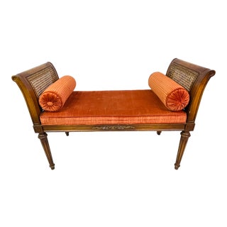 Vintage French Louis Orange Velvet Bench For Sale