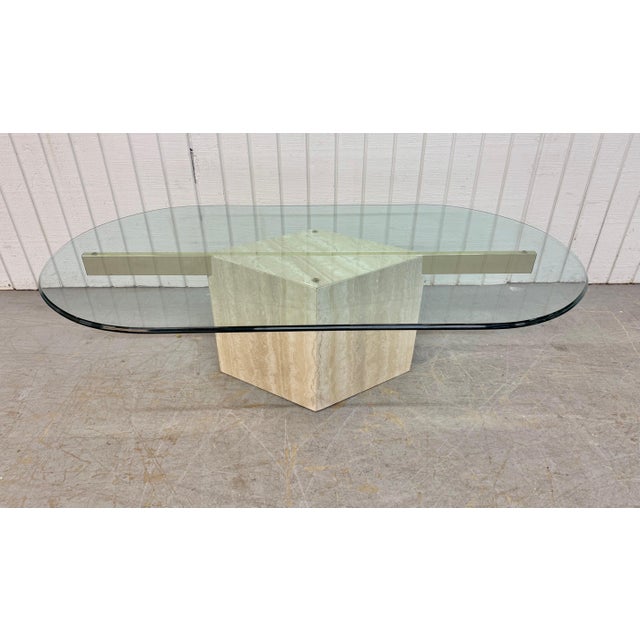 Post Modern Travertine Glass Top Coffee Table For Sale In Philadelphia - Image 6 of 7