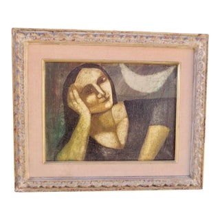 Mid-Century Painting on Canvas "Mujer Y Luna" For Sale