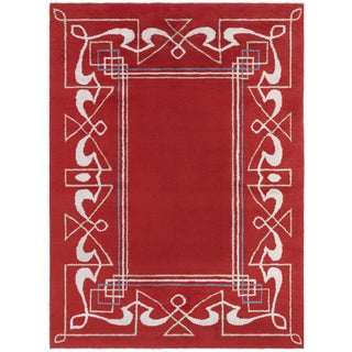 Doris Leslie Blau 1940s Vintage European Art Deco Rug in Crimson & Ivory For Sale