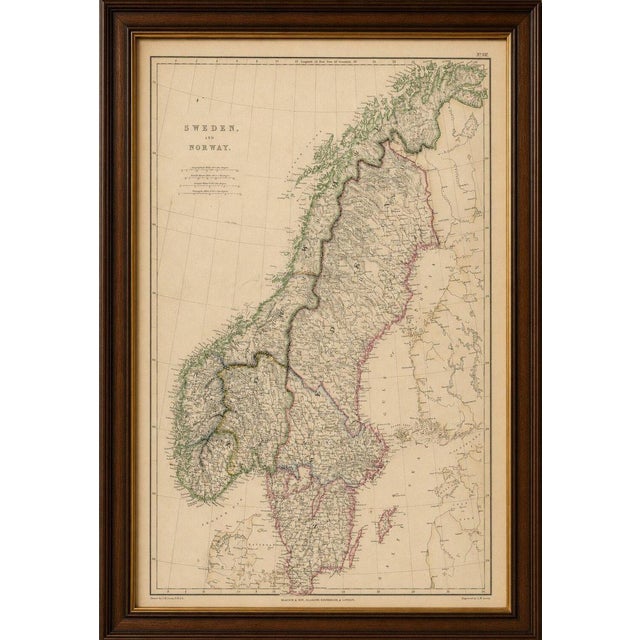 Antique map of sweden and norway, original hand-colored copper engraving, 1860 this finely engraved map of sweden and...