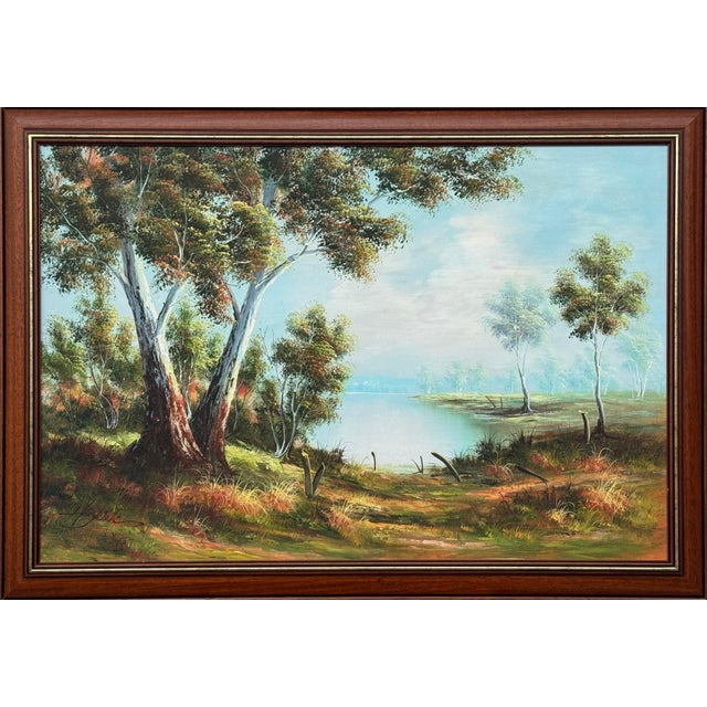 Tranquil Australian Landscape with Eucalyptus Trees - Vintage 20th Century Art 1960 Circa For Sale