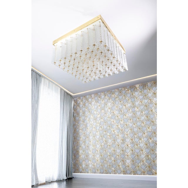 Bohemian Flush-Mount Light in Textured Glass & Brass, 1960s For Sale - Image 14 of 18