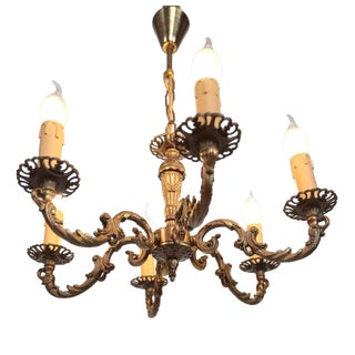 Small Six-Arm Brass Chandelier For Sale