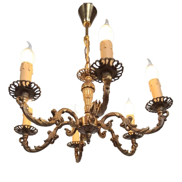 Small Six-Arm Brass Chandelier For Sale