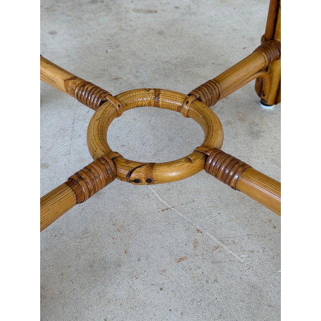 Vintage Round Rattan Side Table With Custom Glass Top For Sale - Image 9 of 12