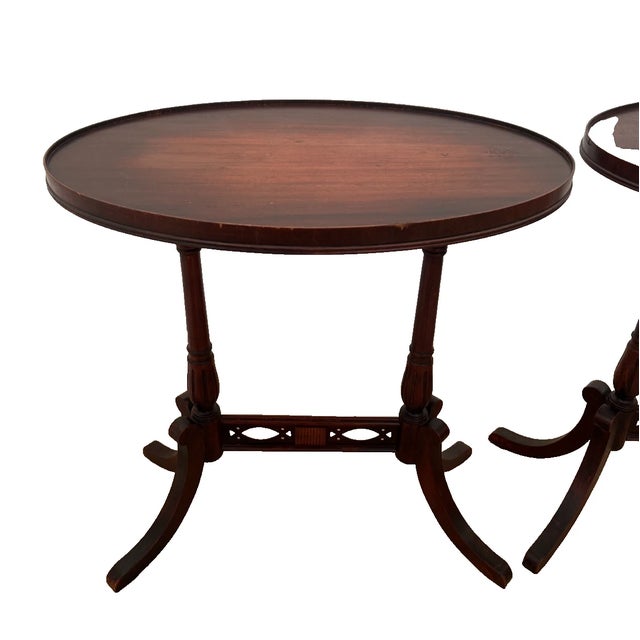 Antique Side Tables Oval Top Set of Two Double Pedestal Base Mahogany Hepplewhite For Sale - Image 10 of 17