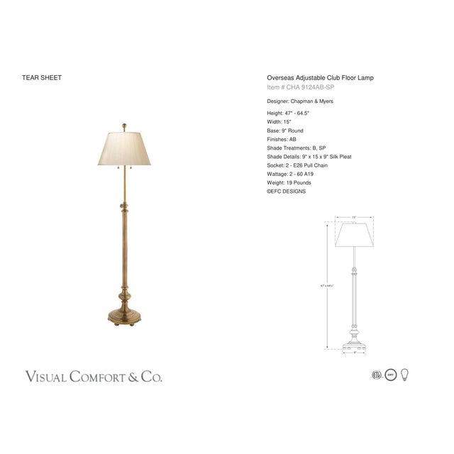 Chapman & Myers by Visual Comfort Signature Overseas Adjustable Club Floor Lamp in Antique-Burnished Brass with Silk...