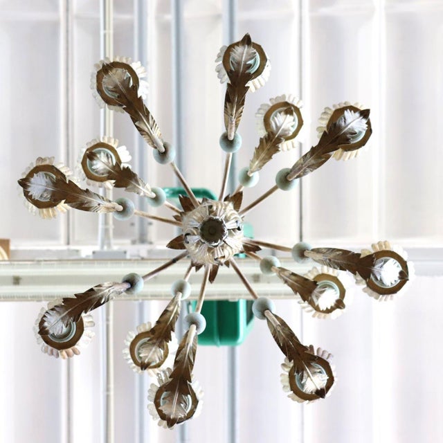 Chandelier in Iron, Brass and Lacquered Wood, 20th Century For Sale - Image 10 of 13