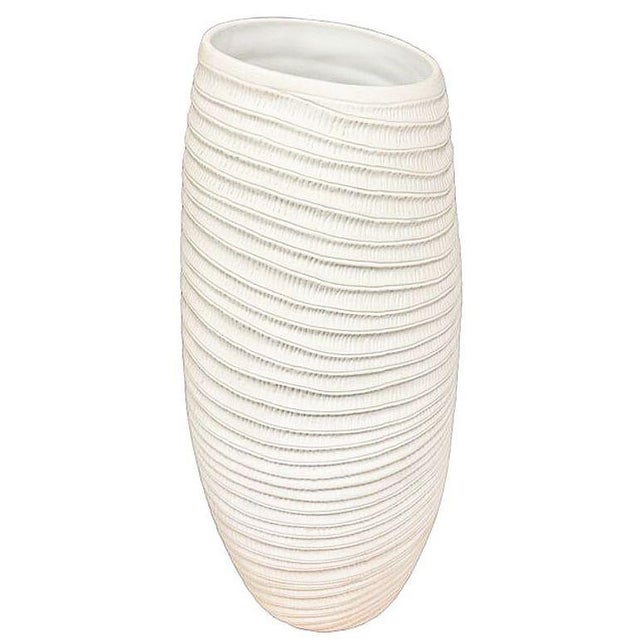 Modern Ribbed Textured Coiled "Coco" Ceramic Vase W/ Matte Finish by Bahari For Sale - Image 3 of 10