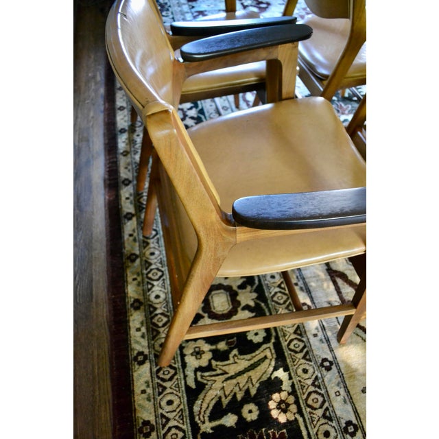 Brown Jens Risom Style Walnut Arm Chairs - Set 4 For Sale - Image 8 of 15