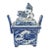 Chinese Blue and White Porcelain Ding-Form Censer With Foo Dog Finial, Circa 1970s For Sale