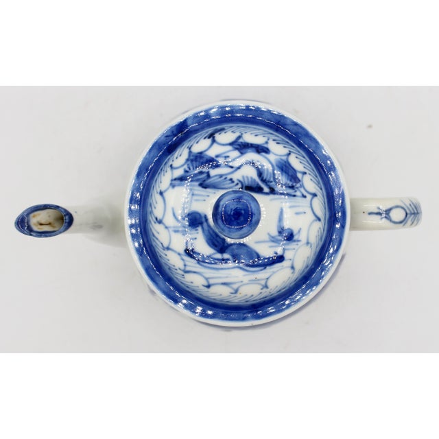 Mid-19th Century Chinese Blue Canton Covered Coffee Pot For Sale - Image 4 of 5