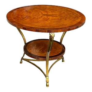 Neo-Classical Style Burl Walnut and Bronze Ram Center / Side Table / Gueridon