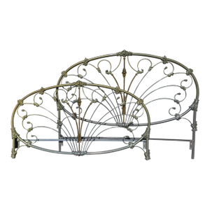 Vintage French Elliott's Designs Iron Gold Silver King Headboard & Footboard