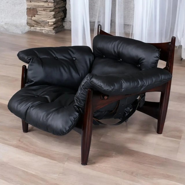 Brazilian Rosewood & Leather Sling Chair and Ottoman by Sergio Rodrigues for Isa For Sale - Image 6 of 18