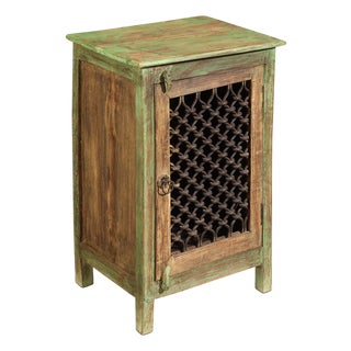 Green Side Cabinet with Lattice Front, 1940s For Sale