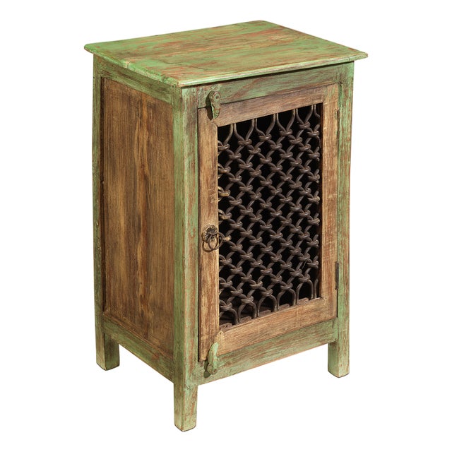 Green Side Cabinet with Lattice Front, 1940s For Sale