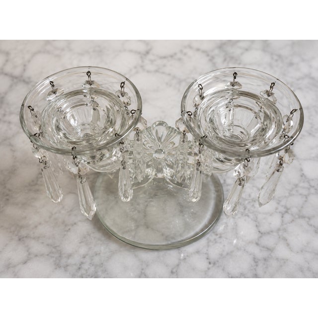 1960s Vintage Hollywood Regency Crystal Prism Double Glass Candlestick Holders – Pair For Sale - Image 5 of 7