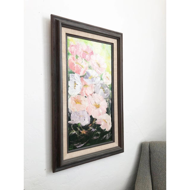 Mid-Century Modern Vintage Pastel Floral Oil Painting For Sale - Image 3 of 11