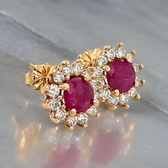 Natural Ruby Diamond Earrings 14k Yellow Gold 2.20 TCW Certified For Sale - Image 10 of 16