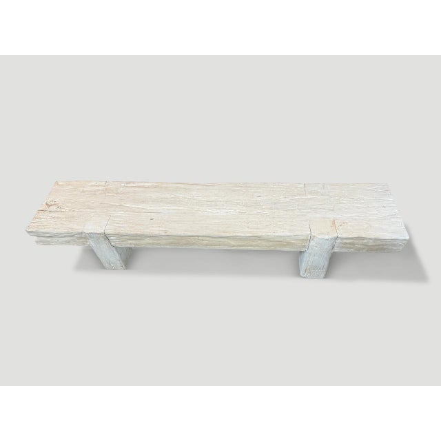 Andrianna Shamaris Bleached Teak Wood Log Bench or Coffee Table For Sale - Image 4 of 18