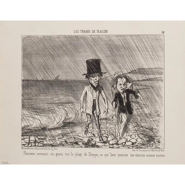 Parisiens recevant un grain (…) (Parisians experiencing a squall) is a b/w lithograph (plate n.12) from the satirical...