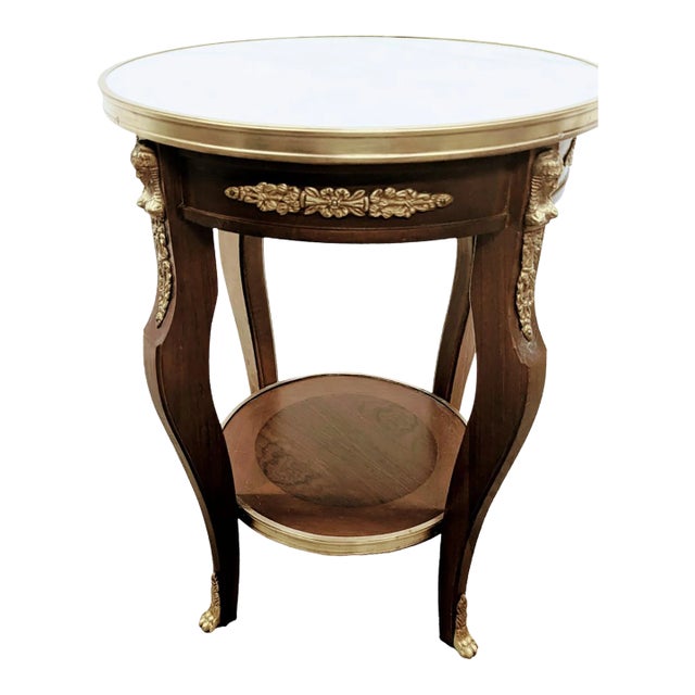 Late 19th Century Vintage French Louis XVI Style Round Side Table Blanco Ibiza Marble For Sale