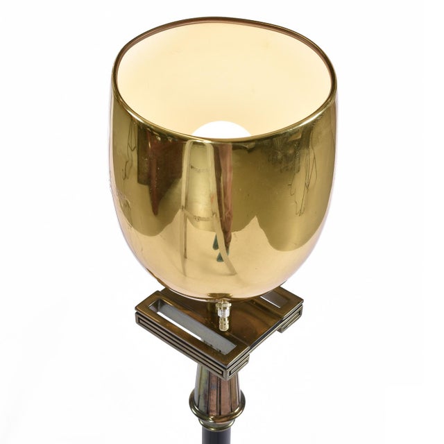 Pair of Art Deco Regency Greek Key Brass Chalice Stiffel Torchiere Floor Lamps Set For Sale - Image 6 of 13