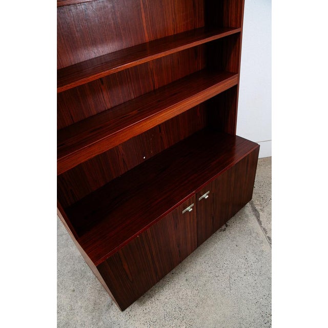 Brown Mid Century Danish Modern Cabinet Rosewood Bookshelf Shelves Metal Handles MCM For Sale - Image 8 of 12