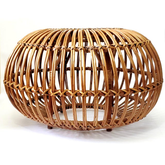 Mid-Century Modern Ottoman Footstool Italy by Franco Albini Wicker Pencil Reed Pouf 1960s For Sale - Image 3 of 12