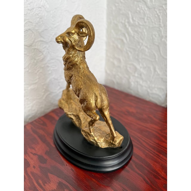 Late 20th Century Solid Brass Ram Statue on Wood Base For Sale - Image 6 of 8