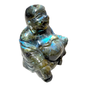 Vintage Hand Carved Natural Labradorite Crystal Stone Buddha Sculpture Statue