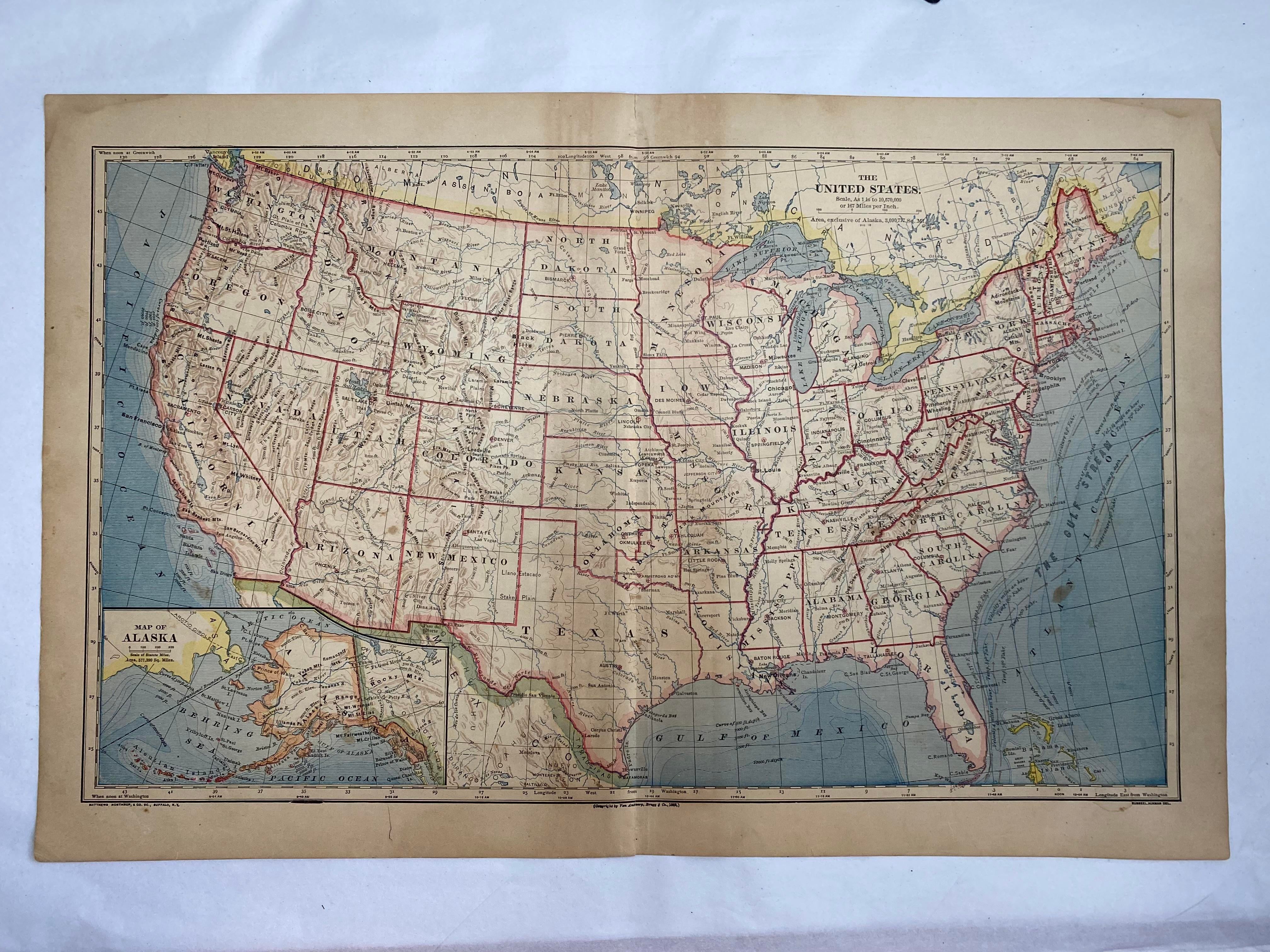 1883 Antique United States Map - 1883 Antique United States Map 6233