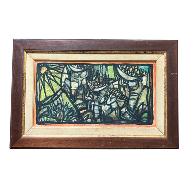 Mid Century American Abstract Oil Painting by Listed Artist Samuel Marcus Adler, Signed For Sale