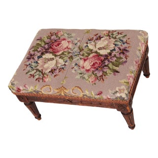 French Louis XVI Antique Needlepoint Foot Stool For Sale