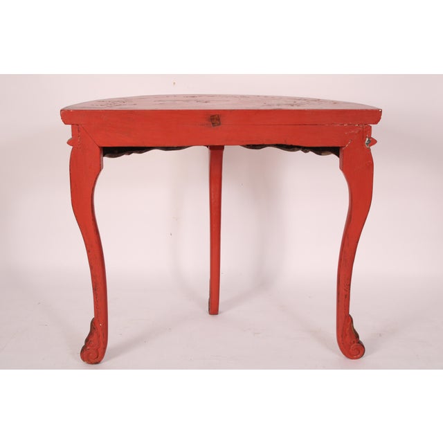Chinese Red Chinoiserie Decorated Demi Lune Console Table For Sale - Image 4 of 12