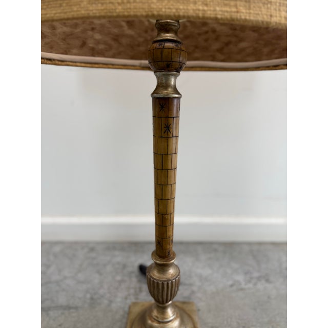 1960s Vintage Mid-Century Carved Wood & Brass Table Lamps - Pair With Original Shades For Sale - Image 5 of 10