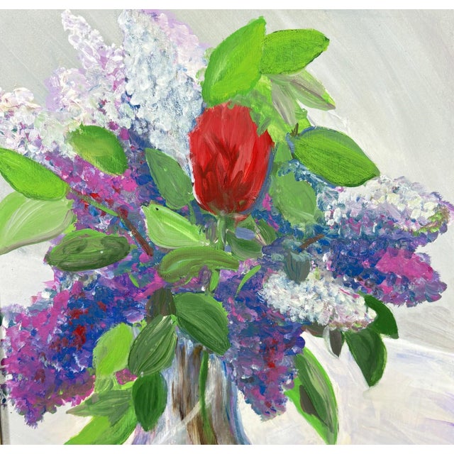 Transitional 1990s Signed Steve LeBailly Original Textured Oil on Board – "Floral Still Life" For Sale - Image 3 of 10
