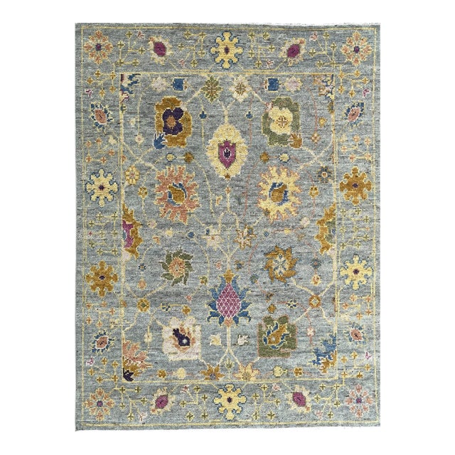 Fiona Oriental Gray Hand-Knotted Wool Rug Carpet, Allover Jewel Tone Design For Sale