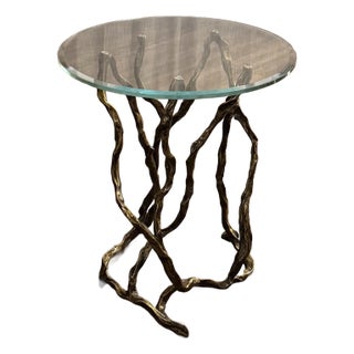 Studio a by Global Views Twistwood Side Table-Antique Brass For Sale